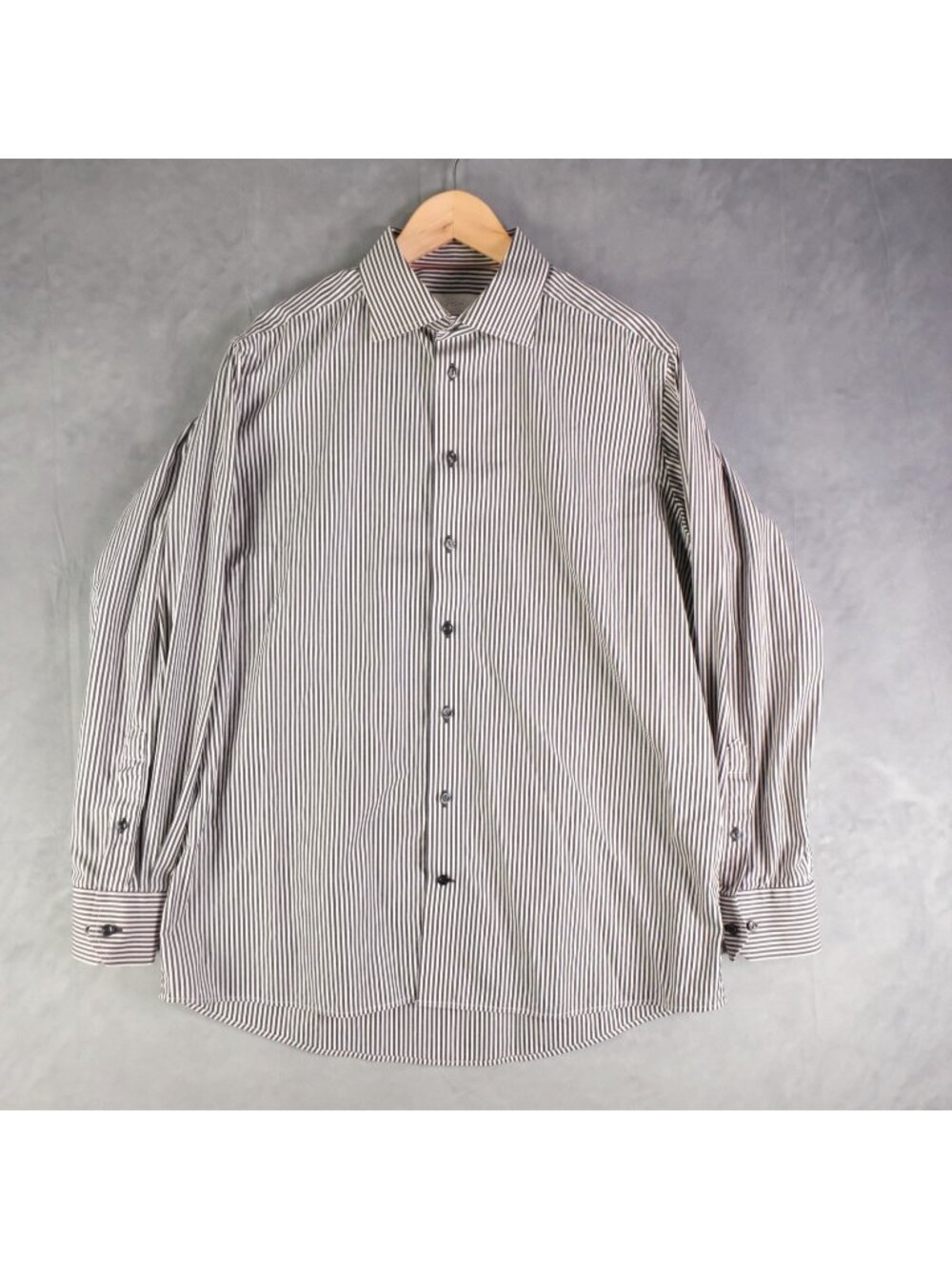 Eton Contemporary Dress Shirt Mens 44 17.5 White Black Striped Formal